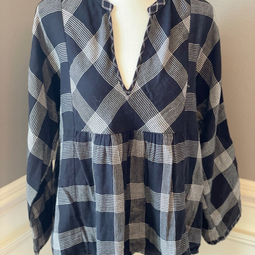 Madewell Large Double Weave Black Plaid Blouse